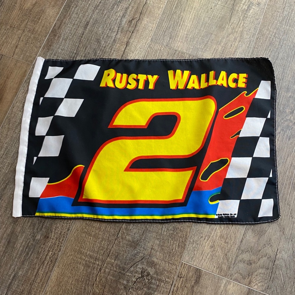 Vintage Rusty Wallace 2 NASCAR Racing Flag Miller Genuine Draft Checkered 17x11